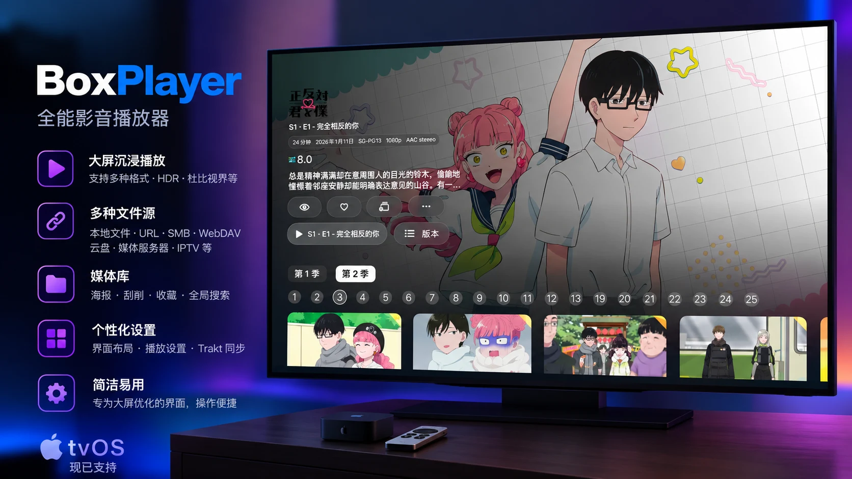 tvOS · BoxPlayer 界面截图 1